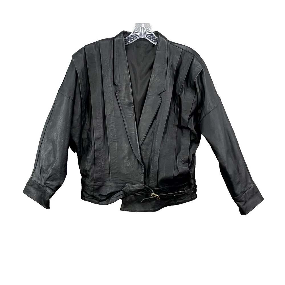 VTG Leather Jacket Women's Large Bomber Belted Moto Biker Retro Preppy‎ Classic